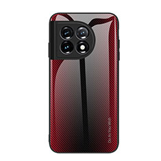 Custodia Silicone Specchio Laterale Sfumato Arcobaleno Cover JM2 per OnePlus 11 5G Rosso
