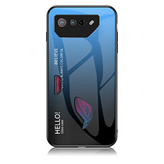 Custodia Silicone Specchio Laterale Sfumato Arcobaleno Cover LS1 per Asus ROG Phone 7 Blu