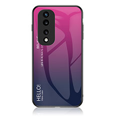 Custodia Silicone Specchio Laterale Sfumato Arcobaleno Cover LS1 per Huawei Honor 70 Pro 5G Rosa Caldo
