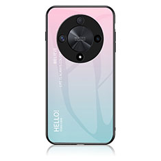 Custodia Silicone Specchio Laterale Sfumato Arcobaleno Cover LS1 per Huawei Honor Magic6 Lite 5G Ciano
