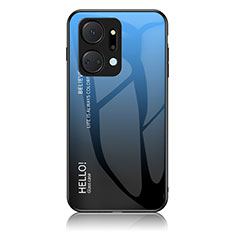 Custodia Silicone Specchio Laterale Sfumato Arcobaleno Cover LS1 per Huawei Honor X7a Blu