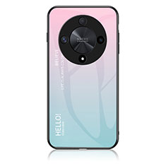 Custodia Silicone Specchio Laterale Sfumato Arcobaleno Cover LS1 per Huawei Honor X9b 5G Ciano