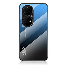 Custodia Silicone Specchio Laterale Sfumato Arcobaleno Cover LS1 per Huawei P50 Blu