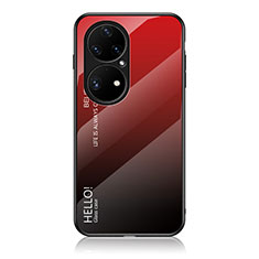Custodia Silicone Specchio Laterale Sfumato Arcobaleno Cover LS1 per Huawei P50 Pro Rosso
