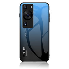 Custodia Silicone Specchio Laterale Sfumato Arcobaleno Cover LS1 per Huawei P60 Blu