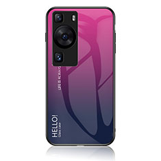 Custodia Silicone Specchio Laterale Sfumato Arcobaleno Cover LS1 per Huawei P60 Pro Rosa Caldo