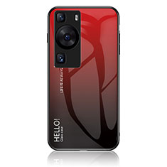 Custodia Silicone Specchio Laterale Sfumato Arcobaleno Cover LS1 per Huawei P60 Pro Rosso
