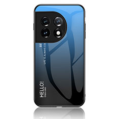 Custodia Silicone Specchio Laterale Sfumato Arcobaleno Cover LS1 per OnePlus 11 5G Blu