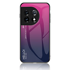 Custodia Silicone Specchio Laterale Sfumato Arcobaleno Cover LS1 per OnePlus 11 5G Rosa Caldo