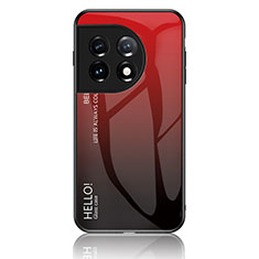 Custodia Silicone Specchio Laterale Sfumato Arcobaleno Cover LS1 per OnePlus 11 5G Rosso