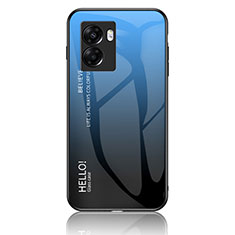 Custodia Silicone Specchio Laterale Sfumato Arcobaleno Cover LS1 per Oppo A56S 5G Blu