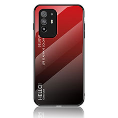 Custodia Silicone Specchio Laterale Sfumato Arcobaleno Cover LS1 per Oppo A95 5G Rosso