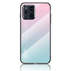 Custodia Silicone Specchio Laterale Sfumato Arcobaleno Cover LS1 per Oppo Find X3 5G Ciano