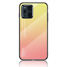 Custodia Silicone Specchio Laterale Sfumato Arcobaleno Cover LS1 per Oppo Find X3 5G Giallo