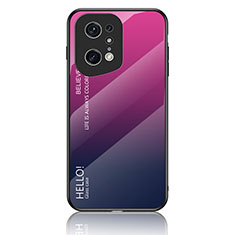 Custodia Silicone Specchio Laterale Sfumato Arcobaleno Cover LS1 per Oppo Find X5 Pro 5G Rosa Caldo