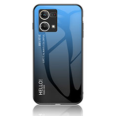 Custodia Silicone Specchio Laterale Sfumato Arcobaleno Cover LS1 per Oppo Reno8 4G Blu