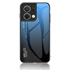 Custodia Silicone Specchio Laterale Sfumato Arcobaleno Cover LS1 per Oppo Reno9 5G Blu