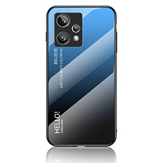 Custodia Silicone Specchio Laterale Sfumato Arcobaleno Cover LS1 per Realme 9 Pro+ Plus 5G Blu