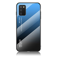 Custodia Silicone Specchio Laterale Sfumato Arcobaleno Cover LS1 per Samsung Galaxy A02s Blu