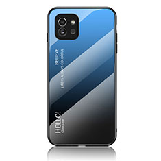 Custodia Silicone Specchio Laterale Sfumato Arcobaleno Cover LS1 per Samsung Galaxy A03 Blu
