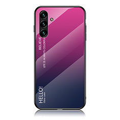 Custodia Silicone Specchio Laterale Sfumato Arcobaleno Cover LS1 per Samsung Galaxy A04s Rosa Caldo