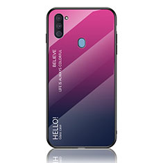 Custodia Silicone Specchio Laterale Sfumato Arcobaleno Cover LS1 per Samsung Galaxy A11 Rosa Caldo