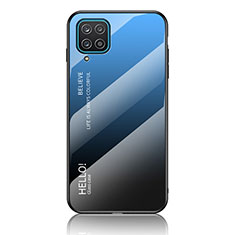 Custodia Silicone Specchio Laterale Sfumato Arcobaleno Cover LS1 per Samsung Galaxy A12 Blu