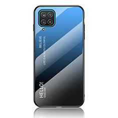 Custodia Silicone Specchio Laterale Sfumato Arcobaleno Cover LS1 per Samsung Galaxy A12 Nacho Blu