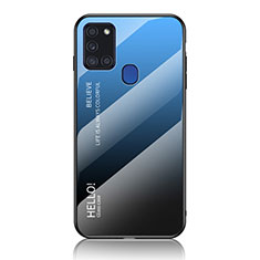 Custodia Silicone Specchio Laterale Sfumato Arcobaleno Cover LS1 per Samsung Galaxy A21s Blu