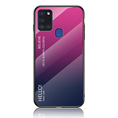 Custodia Silicone Specchio Laterale Sfumato Arcobaleno Cover LS1 per Samsung Galaxy A21s Rosa Caldo