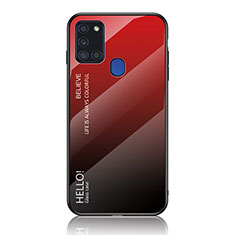 Custodia Silicone Specchio Laterale Sfumato Arcobaleno Cover LS1 per Samsung Galaxy A21s Rosso