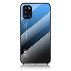 Custodia Silicone Specchio Laterale Sfumato Arcobaleno Cover LS1 per Samsung Galaxy A31 Blu
