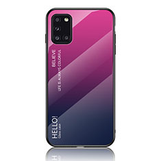 Custodia Silicone Specchio Laterale Sfumato Arcobaleno Cover LS1 per Samsung Galaxy A31 Rosa Caldo