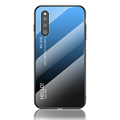 Custodia Silicone Specchio Laterale Sfumato Arcobaleno Cover LS1 per Samsung Galaxy A41 SC-41A Blu