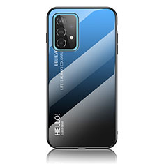 Custodia Silicone Specchio Laterale Sfumato Arcobaleno Cover LS1 per Samsung Galaxy A52 5G Blu
