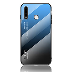 Custodia Silicone Specchio Laterale Sfumato Arcobaleno Cover LS1 per Samsung Galaxy A70E Blu