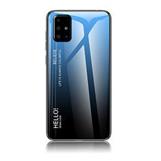 Custodia Silicone Specchio Laterale Sfumato Arcobaleno Cover LS1 per Samsung Galaxy A71 4G A715 Blu