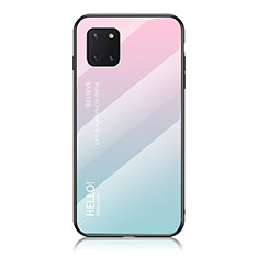 Custodia Silicone Specchio Laterale Sfumato Arcobaleno Cover LS1 per Samsung Galaxy A81 Ciano