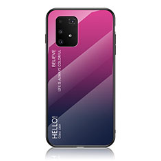 Custodia Silicone Specchio Laterale Sfumato Arcobaleno Cover LS1 per Samsung Galaxy A91 Rosa Caldo