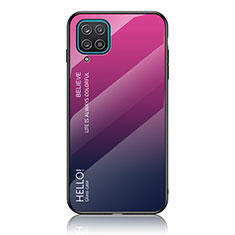 Custodia Silicone Specchio Laterale Sfumato Arcobaleno Cover LS1 per Samsung Galaxy F12 Rosa Caldo