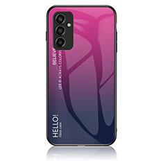 Custodia Silicone Specchio Laterale Sfumato Arcobaleno Cover LS1 per Samsung Galaxy F13 4G Rosa Caldo