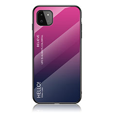 Custodia Silicone Specchio Laterale Sfumato Arcobaleno Cover LS1 per Samsung Galaxy F42 5G Rosa Caldo