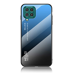 Custodia Silicone Specchio Laterale Sfumato Arcobaleno Cover LS1 per Samsung Galaxy F62 5G Blu