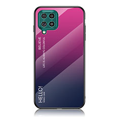 Custodia Silicone Specchio Laterale Sfumato Arcobaleno Cover LS1 per Samsung Galaxy F62 5G Rosa Caldo