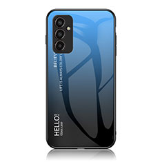 Custodia Silicone Specchio Laterale Sfumato Arcobaleno Cover LS1 per Samsung Galaxy M13 4G Blu