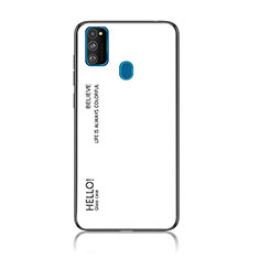 Custodia Silicone Specchio Laterale Sfumato Arcobaleno Cover LS1 per Samsung Galaxy M21 Bianco