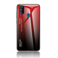 Custodia Silicone Specchio Laterale Sfumato Arcobaleno Cover LS1 per Samsung Galaxy M21 Rosso