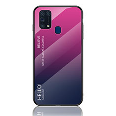 Custodia Silicone Specchio Laterale Sfumato Arcobaleno Cover LS1 per Samsung Galaxy M21s Rosa Caldo