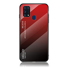 Custodia Silicone Specchio Laterale Sfumato Arcobaleno Cover LS1 per Samsung Galaxy M21s Rosso