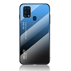 Custodia Silicone Specchio Laterale Sfumato Arcobaleno Cover LS1 per Samsung Galaxy M31 Prime Edition Blu